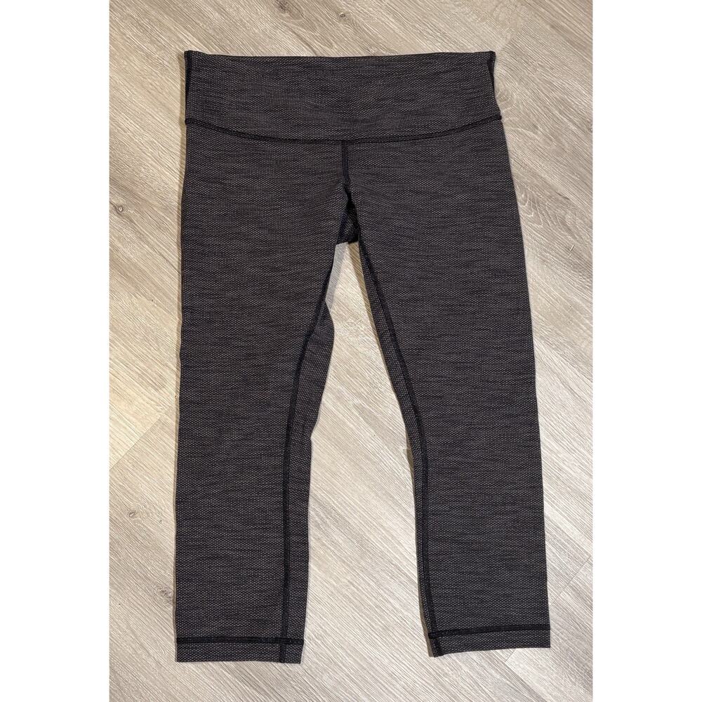 Lululemon Wunder Under Crop Leggings Variegated Knit Jacquard Black Sz 8
